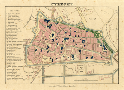 212035 Plattegrond van de stad Utrecht met directe omgeving; met weergave van het stratenplan (deels met straatnamen), ...